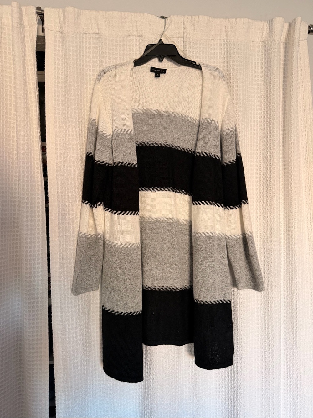 Open-Front Striped Cardigan in Black, Gray & Cream
